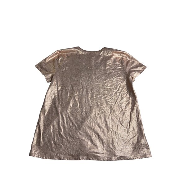 Loft Womens Vintage Soft Pocket Tee M Metallic Rose Gold V-Neck T-Shirt Cotton - Picture 3 of 6